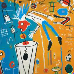 the discovery of gravity, painting by Jean-Michel Basquiat generated by DALL·E 2